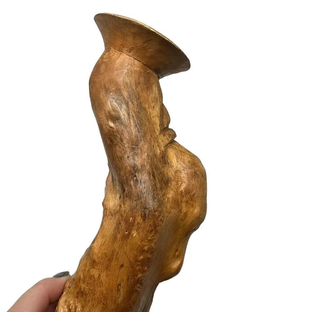 Hand Carved Wood Spirit Wizard Candlestick Holder Folk Art Whimsical Bearded Man